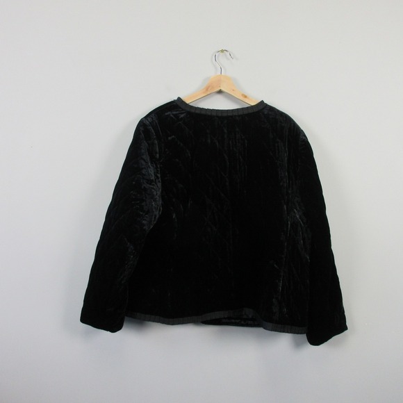 Talbots Quilted Velvet Blazer Jacket Women 2X Black Velour Ruffle Trim 680 - Picture 2 of 9